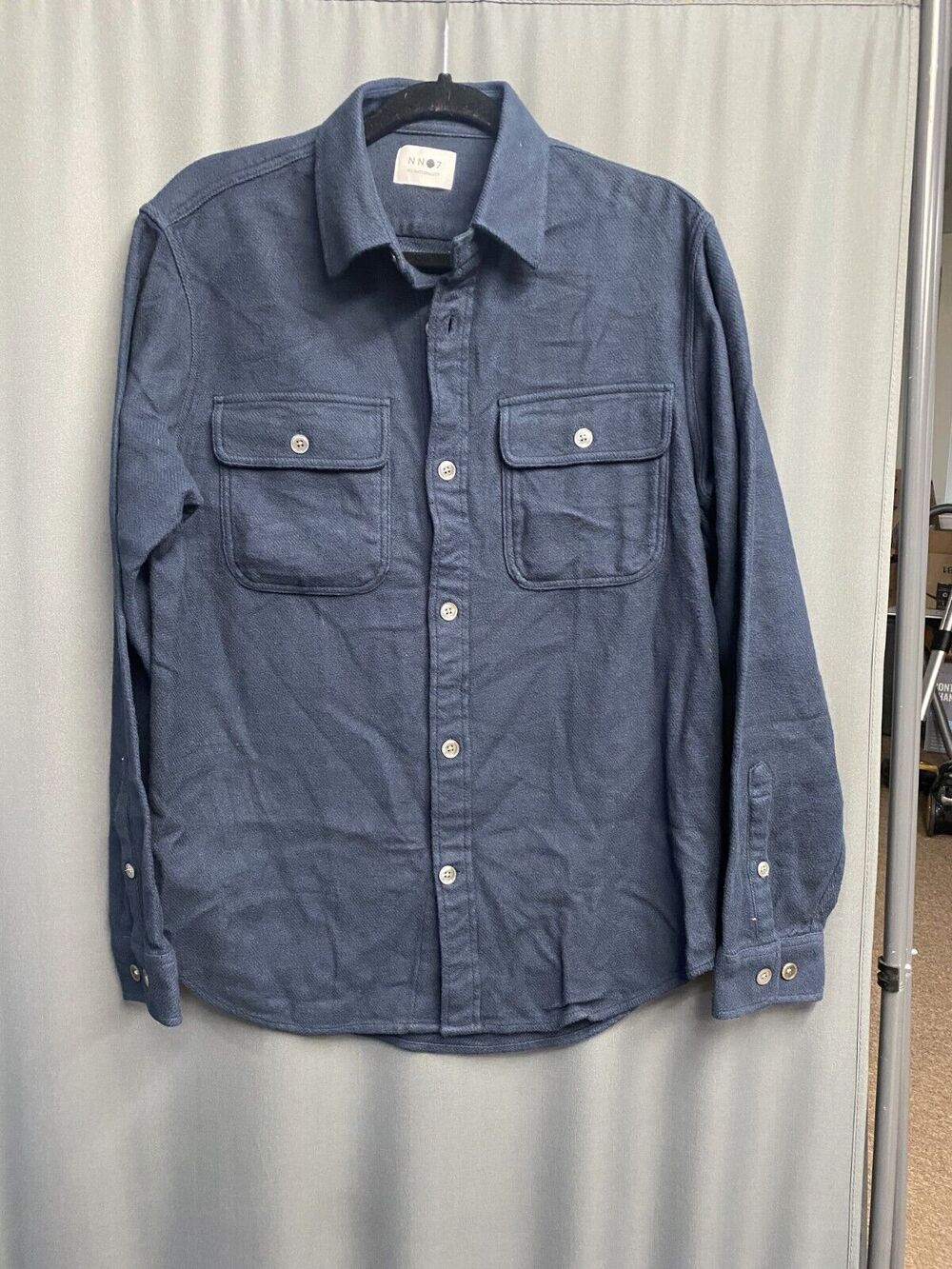 NN07 Shirt MediumNavy Blue 100% Cotton 2-Pocket Long Sleeve Casual Button Up A35